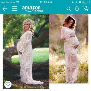 Long Sleeve Lace Maternity Gown. See through